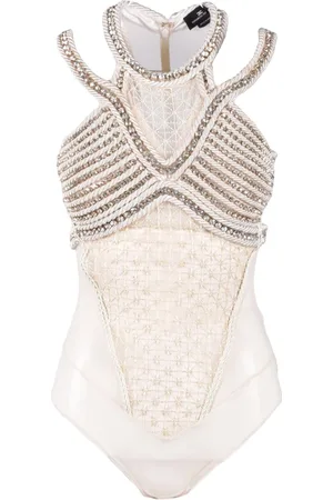Elisabetta Franchi Koszulki, Kobieta, Biały, L, Body z elastycznej tkaniny