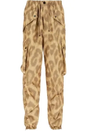 DRIES VAN NOTEN Spodnie, Mężczyzna, brązowy, L, Bawełna, Spodnie cargo w panterkę z kieszeniami 3D