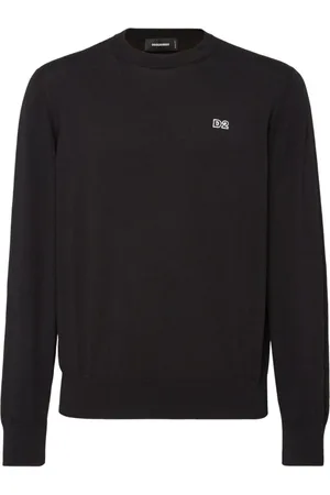 Dsquared2 Bluzy, Mężczyzna, Czarny, S, Bawełna, Sweter z okrągłym dekoltem i logo
