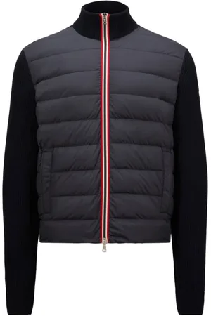 Moncler Kurtki, Mężczyzna, Niebieski, 3XL, Pikowany sweter z zamkiem i dzianinowymi rękawami
