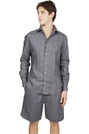 ELEVENTY Koszule, Mężczyzna, Czarny, XL, Len, Linen Shirt with Double Collar