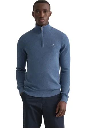 GANT Bluzy, Mężczyzna, Niebieski, 5XL, Bawełna, Klasyczny bawełniany sweter typu pika z krótkim zamkiem