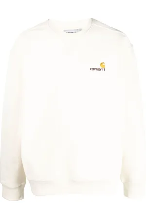 Carhartt Bluzy, Mężczyzna, Biały, S, Bawełna, Bluza z polaru szczotkowanego z napisem