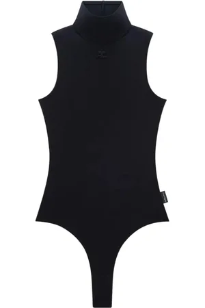 Courrèges Koszulki, Kobieta, Czarny, L, Poliester, Techno Jersey High-Neck Bodysuit