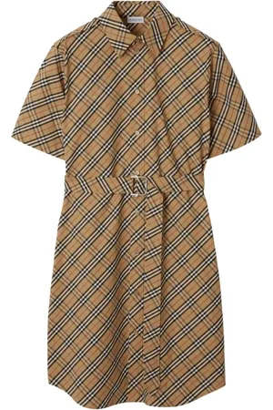 Burberry Sukienki, Kobieta, Beżowy, 2XS, Bawełna, Sukienka w kratę z bawełny