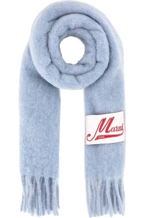 Marni Akcesoria, Kobieta, Niebieski, ONE SIZE, Wełna, Pudrowo-Niebieski Szal z Mieszanki Alpaki