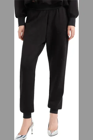 Emporio Armani Spodnie, Kobieta, Czarny, M, Poliester, Czarne spodnie dresowe z logo z dżetów