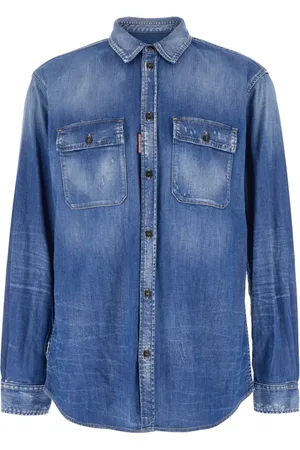Dsquared2 Koszule, Mężczyzna, Niebieski, M, Bawełna, Niebieska kurtka jeansowa z naszywką z logo