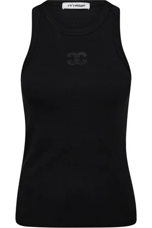 Co`Couture Koszulki, Kobieta, Czarny, XL, Bawełna, Haftowany Top na Ramiączkach