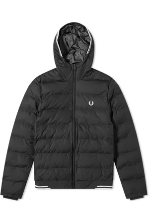 Fred Perry Kurtki, Mężczyzna, Czarny, S, Nylon, Ocieplana kurtka z kapturem i zamkiem błyskawicznym