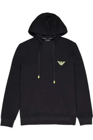 Emporio Armani Bluzy, Mężczyzna, Czarny, S, Bawełna, Czarna bluza z kapturem z mieszanki bawełny