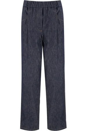 Brunello Cucinelli Spodnie, Kobieta, Niebieski, S, Denim, Klasyczne spodnie z elastyczną talią w stylu denim