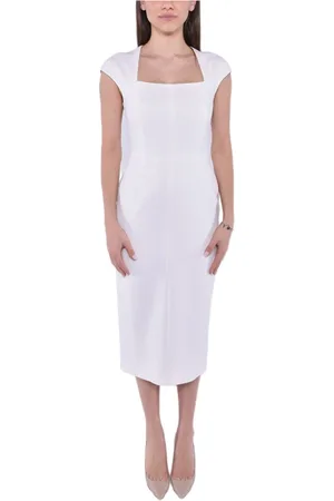Max Mara Sukienki, Kobieta, Biały, S, Poliester, Sukienka Cady Bez Rękawów