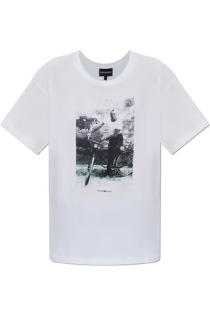 Emporio Armani Koszulki, Kobieta, Biały, L, Bawełna, T-shirt z nadrukiem