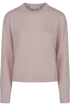 Maison Kitsuné Swetry, Kobieta, Różowy, L, Wełna, Krótki sweter z haftowaną głową lisa Bold Fox