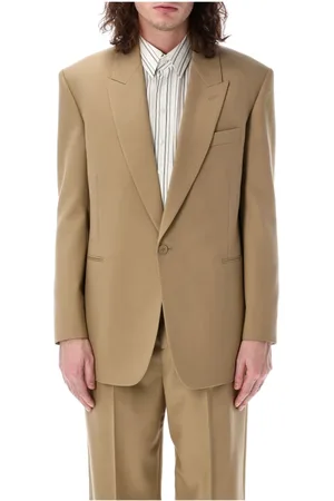 Saint Laurent Kurtki, Mężczyzna, Beżowy, L, Ginger Gabardine Blazer Kurtka