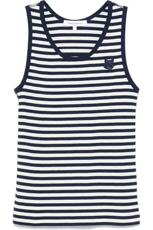 Maison Kitsuné Koszulki, Kobieta, Niebieski, M, Bluzka bez rękawów w niebieskie paski