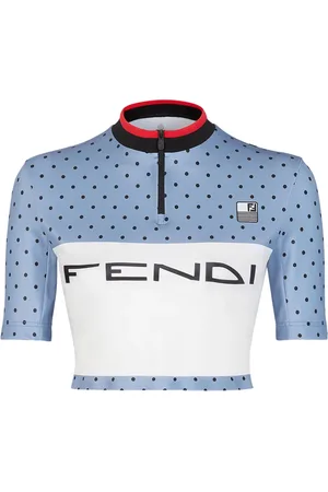 Fendi Koszulki, Kobieta, Niebieski, S, Niebieski krótki top w paski z krótkim zamkiem
