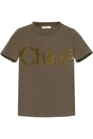Chloé Koszulki, Kobieta, Zielony, M, Len, T-shirt w kolorze oliwkowej zieleni z nadrukiem logo