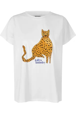 Lollys Laundry Koszulki, Kobieta, Biały, XL, Bawełna, Kolorowa koszulka z grafiką kota i leoparda
