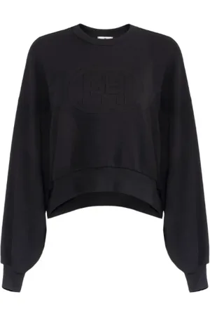 Elisabetta Franchi Bluzy, Kobieta, Czarny, L, Bawełna, Oversized Logo Sweatshirt