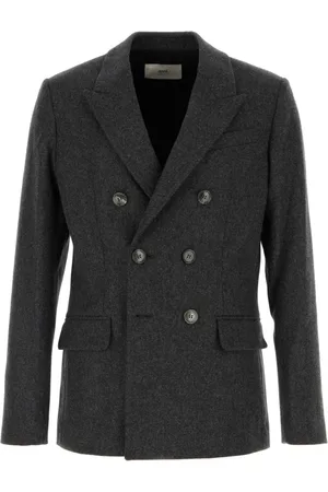 Ami Kurtki, Mężczyzna, Szary, S, Bawełna, Szary wełniany Blazer