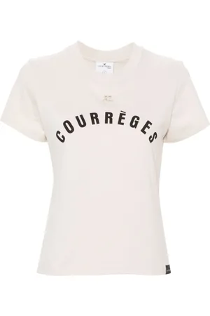 Courrèges Koszulki, Kobieta, Różowy, S, Bawełna, Koszulka z naszywką z logo