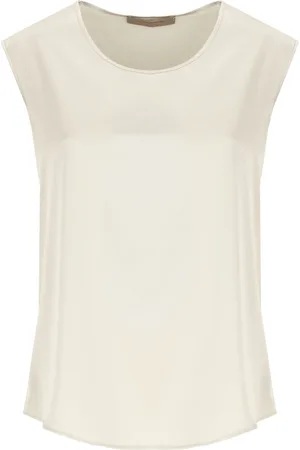 D.EXTERIOR Koszulki, Kobieta, Beżowy, L, Satin Crew Neck Sleeveless Top