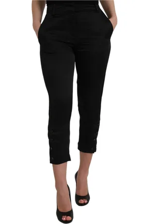 ERMANNO SCERVINO Spodnie, Kobieta, Czarny, S, Bawełna, Spodnie Capri z Wysokim Stanem