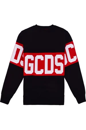 GCDS Bluzy, Mężczyzna, Czarny, L, Męski sweter z długimi rękawami z bawełny