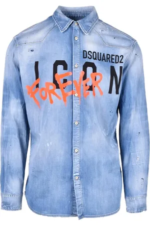 Dsquared2 Koszule, Mężczyzna, Niebieski, L, Bawełna, Koszula jeansowa