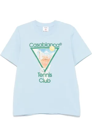 Casablanca Koszulki, Mężczyzna, Niebieski, S, Bawełna, Błękitny T-shirt z Nadrukiem Logo z Okrągłym Dekoltem