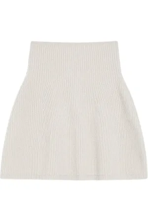 Max Mara Spódnice, Kobieta, Biały, L, Kaszmir, Wełniany Kaszmirowy Ponczo z Prążkami