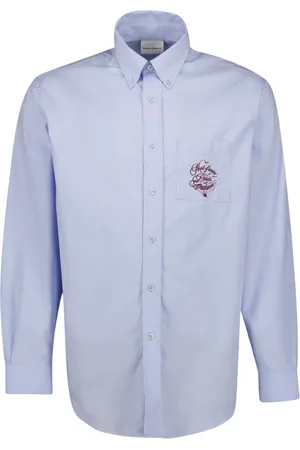 Drôle de Monsieur Koszule, Mężczyzna, Niebieski, XS, Bawełna, Chemise Slogan Vigne Shirt