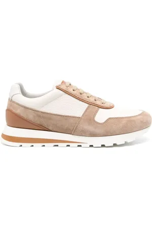 Brunello Cucinelli Buty, Mężczyzna, Beżowy, 44 1/2 EU, Zamsz, Sneakersy z groszkowanej skóry cielęcej i zamszu