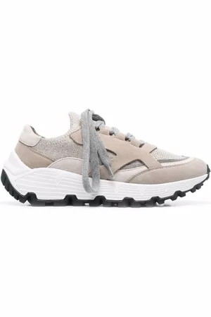 Brunello Cucinelli Buty, Kobieta, Beżowy, 38 EU, Skóra, Skórzane sneakersy low-top