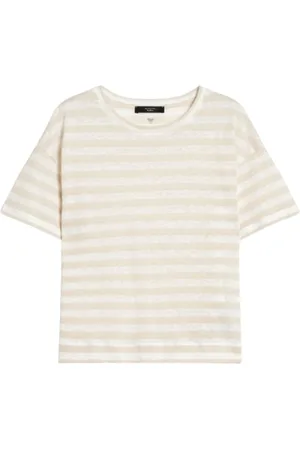 Max Mara Koszulki, Kobieta, Beżowy, M, Len, Lniana Bluzka Jersey