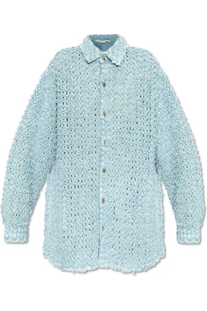 Stella McCartney Bluzki, Kobieta, Niebieski, S, Bawełna, Koronkowa Koszula Oversize