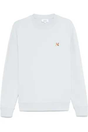 Maison Kitsuné Bluzy, Mężczyzna, Niebieski, M, Bawełna, Błękitny sweter z motywem lisa