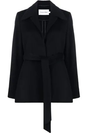 Calvin Klein Kurtki, Kobieta, Czarny, S, Wełna, Czarny płaszcz z mieszanki wełny