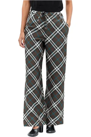 Burberry Spodnie, Kobieta, brązowy, 2XS, Jedwabne spodnie ze sznurkiem w kratę