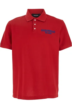 Dsquared2 Koszulki, Mężczyzna, Czerwony, M, Bawełna, Czerwona koszulka polo z haftowanym logo, bawełniana
