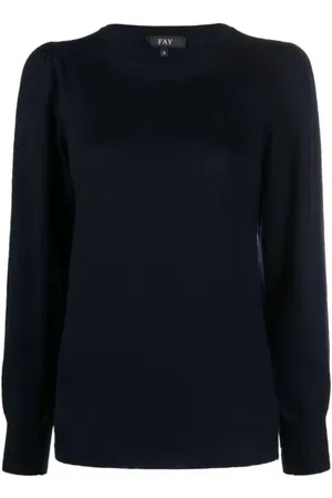 FAY Bluzy, Kobieta, Czarny, L, Bluza z długim rękawem i ozdobnym zawijasem przy szyi