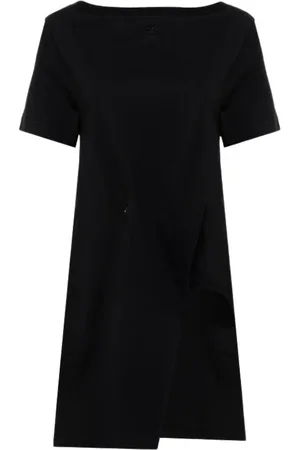 Courrèges Sukienki, Kobieta, Czarny, S, Bawełna, Bawełniana Sukienka Mini z Dekoltem w Łódkę