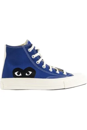 Comme des Garçons Buty, Kobieta, Niebieski, 38 EU, Niebieskie trampki high-top z płótna z logo serca CDG
