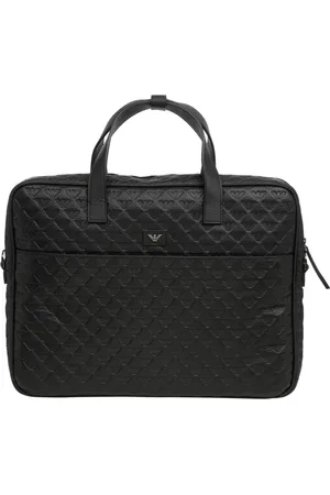 Emporio Armani Torebki, Mężczyzna, Czarny, ONE SIZE, Skóra, Teczka z logo z regulowanym paskiem