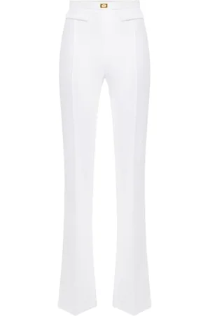 Elisabetta Franchi Spodnie, Kobieta, Beżowy, XL, Poliester, Kremowe, elastyczne spodnie typu slim fit z krepy