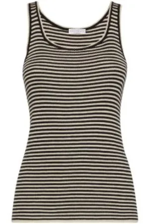 Brunello Cucinelli Koszulki, Kobieta, Czarny, S, Kaszmir, Top w paski Canalé