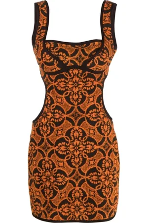 Marine Serre Sukienki, Kobieta, Czerwony, M, Bawełna, Sukienka Mini Sunset Orange Cut-Out