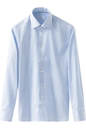 Eton Koszule, Mężczyzna, Niebieski, M, Bawełna, Elegancka koszula biznesowa w drobne paski z tkaniny twill Signature